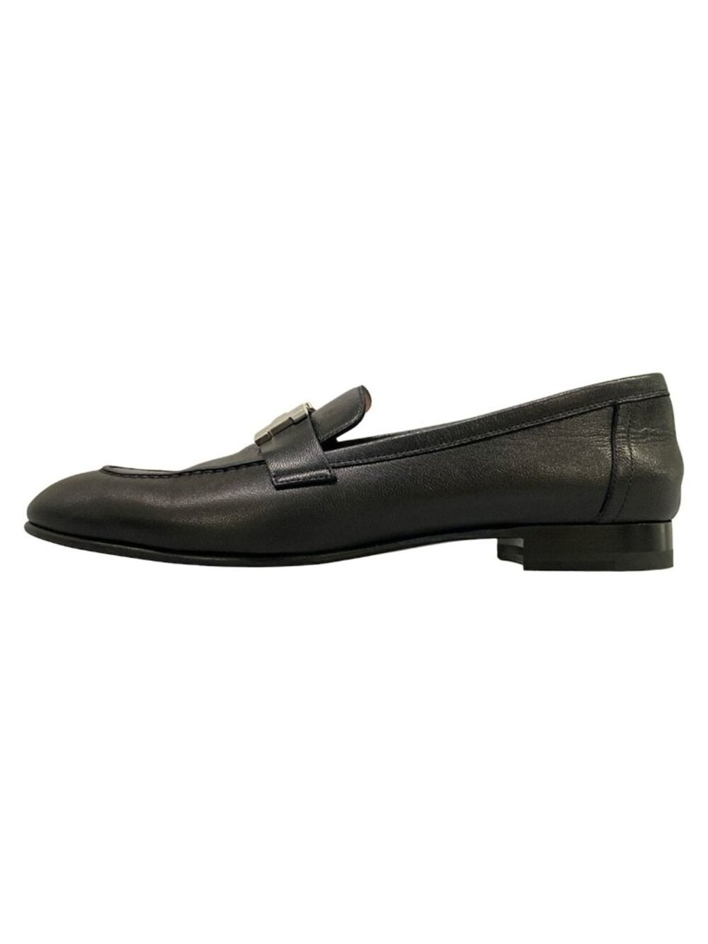 Hermes Loafers Moccasins Paris Black Silver Leather